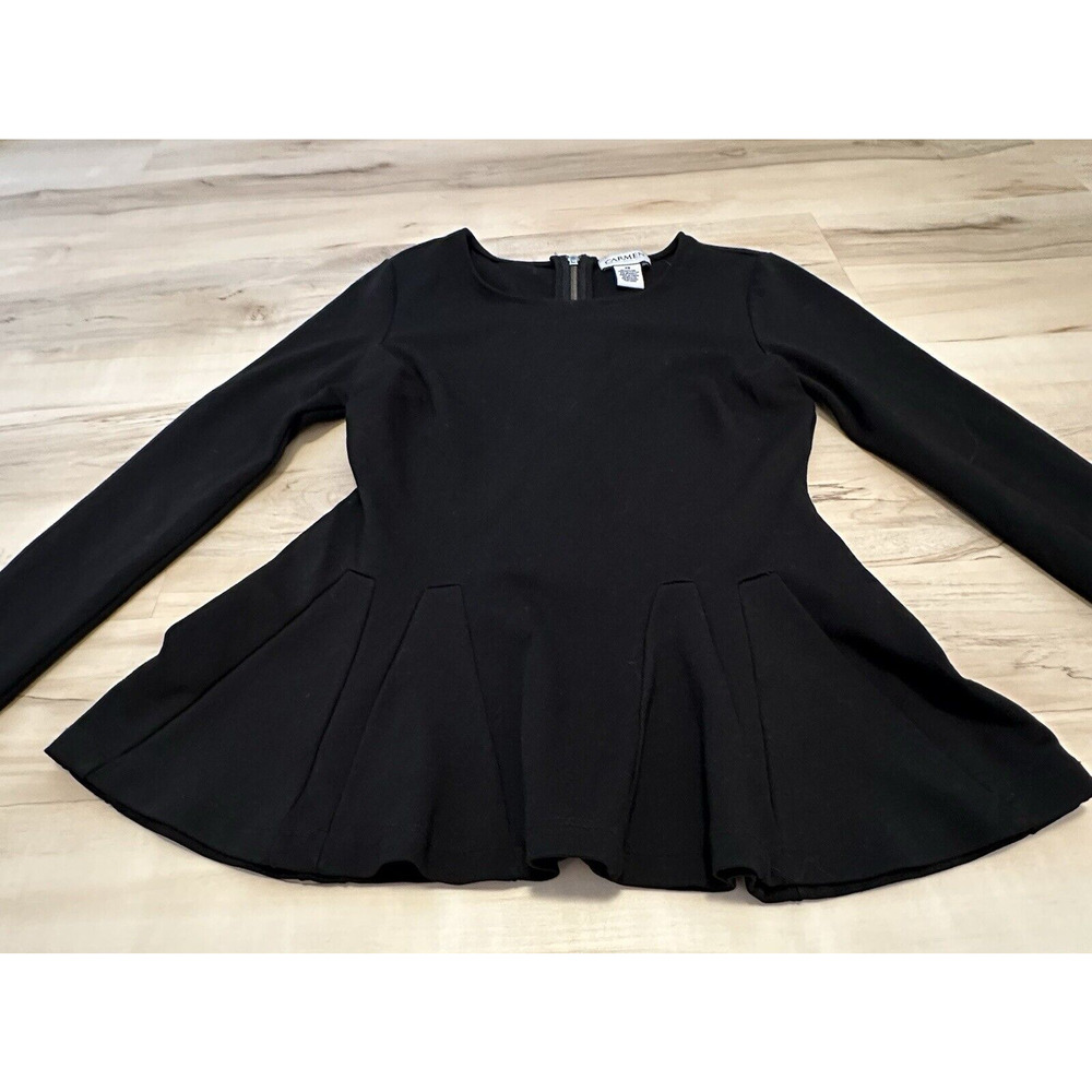 Carmen Marc Valvo Women XS Blouse‎ Peplum Back Zipper Long Sleeve Black - Picture 3 of 7
